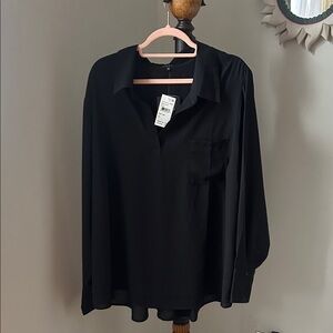 Pleione Black V-Neck Long Sleeve Blouse NWT